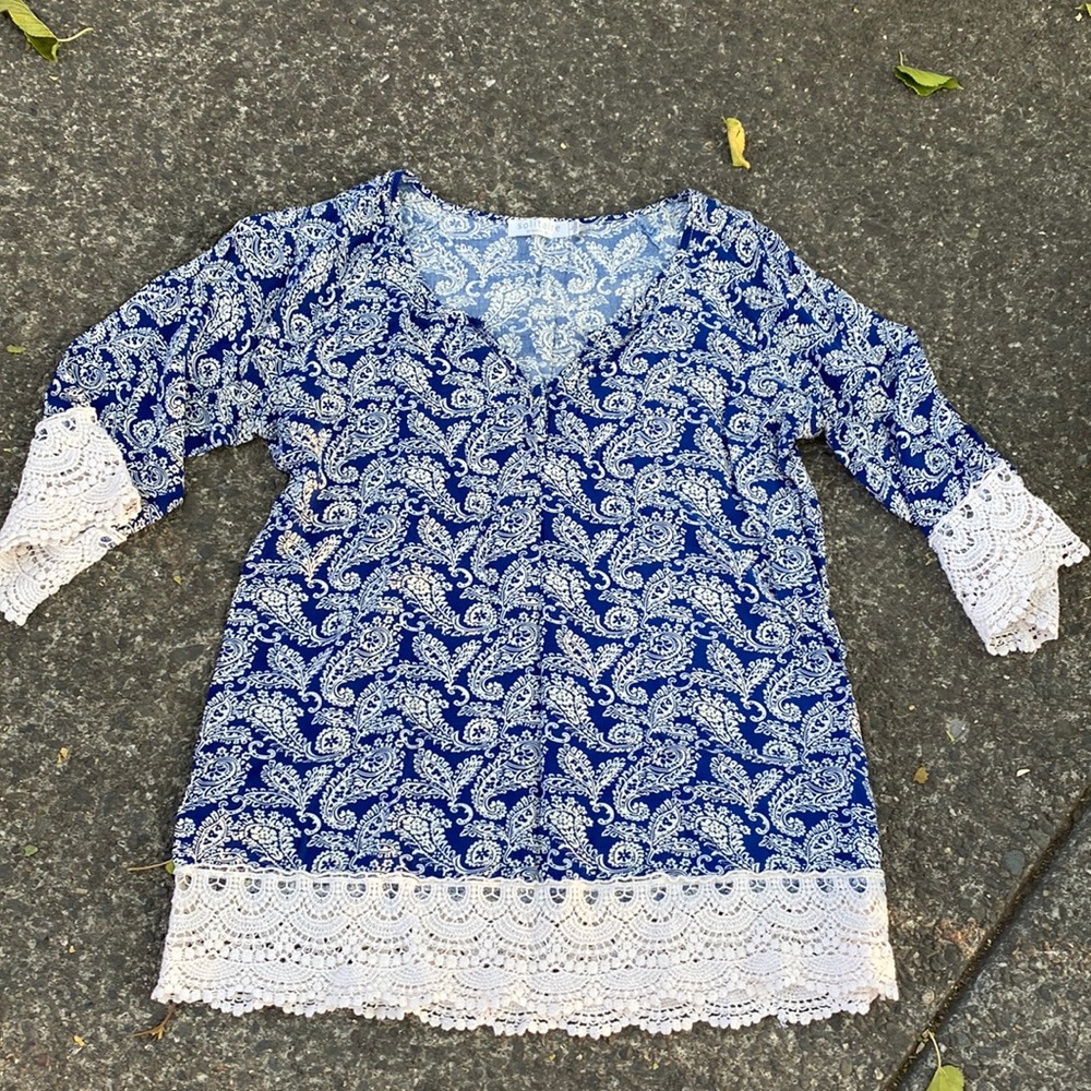 Blue and cream blouse by Solitaire (722)